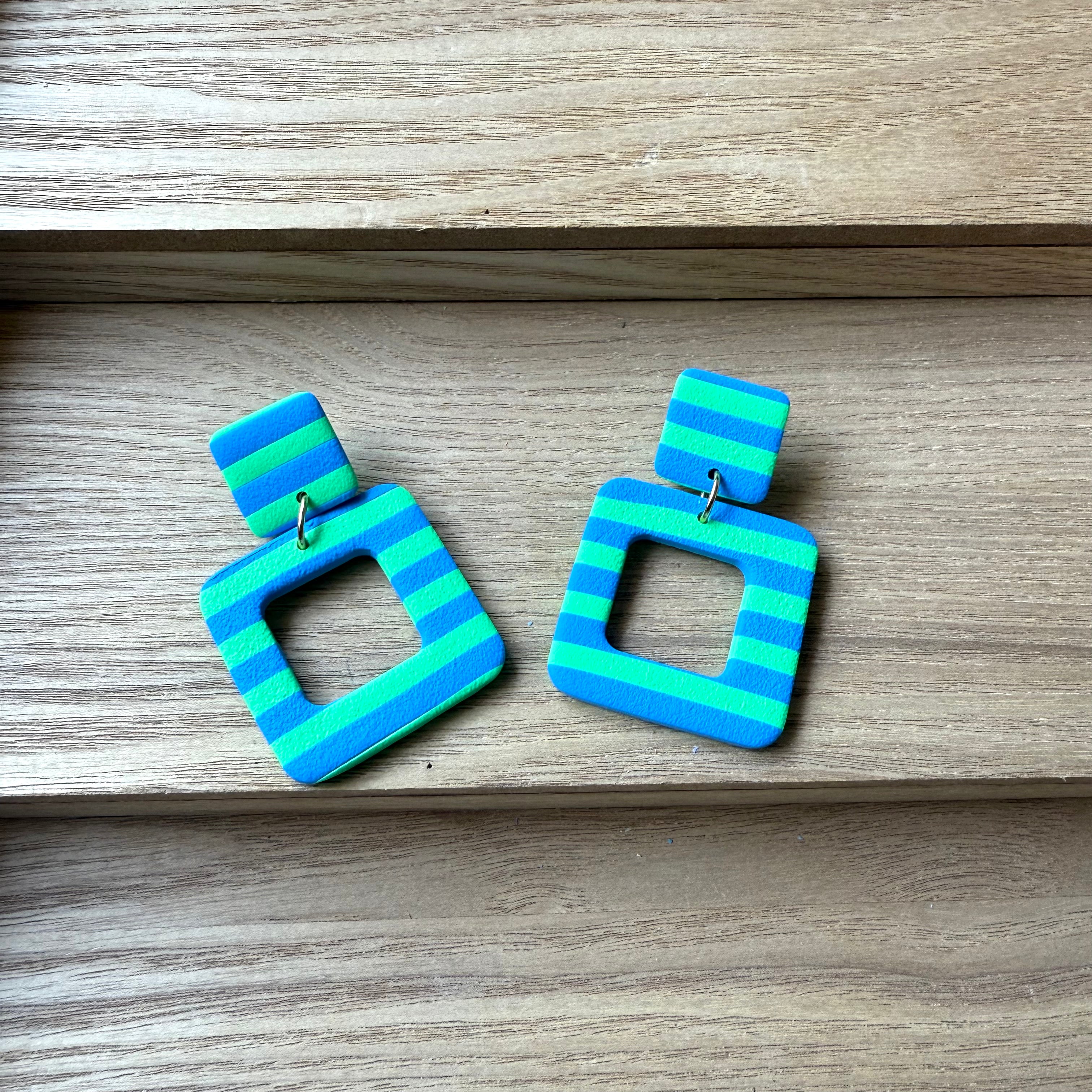 Square Drops // Cobalt and Green Stripes