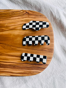Checkered Hair Clip // Black + Ivory
